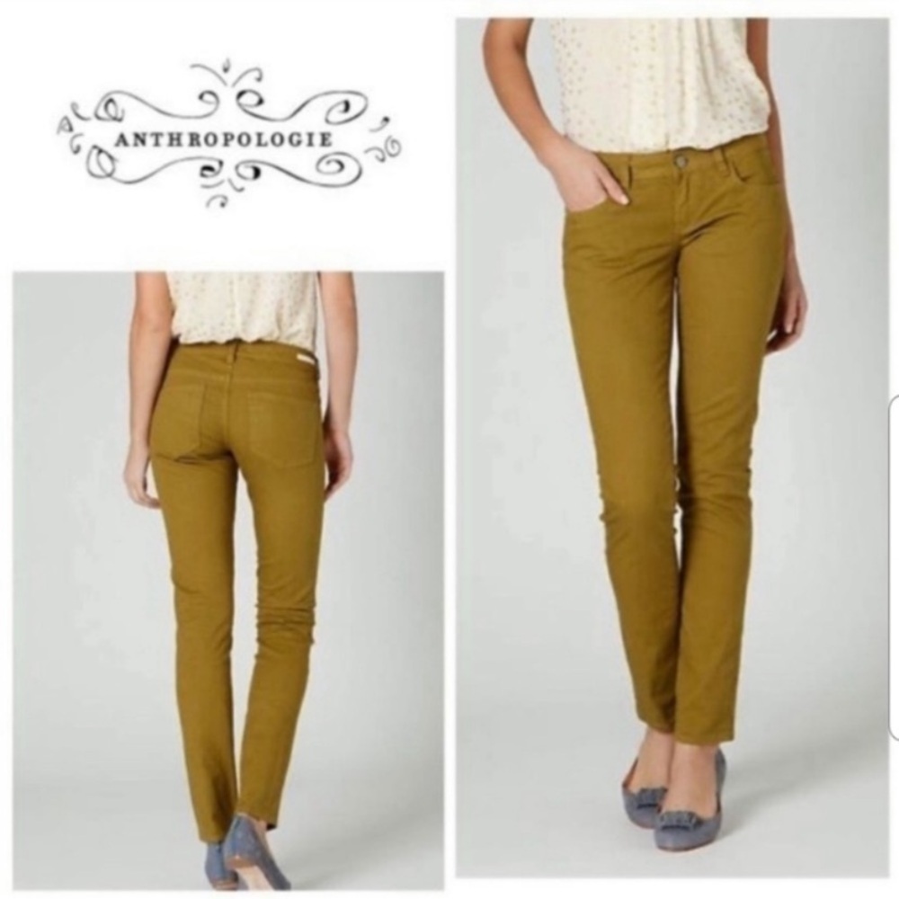 Anthropologie Pilcro And The Letterpress Pea Green Stet Jeans Low Rise Size 27